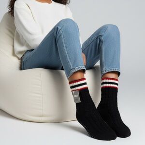 HUNTER Black Mid Plush Cable Knit Warm Gripped Fleece Lined Slipper Socks